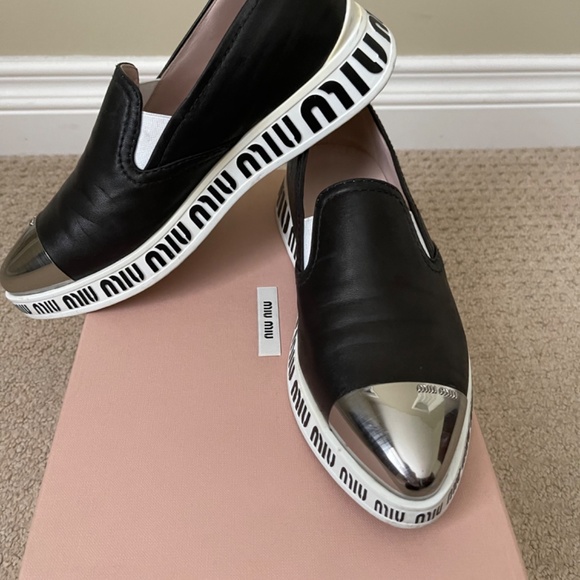 miu miu leather metal toe cap sneakers - Picture 3 of 3